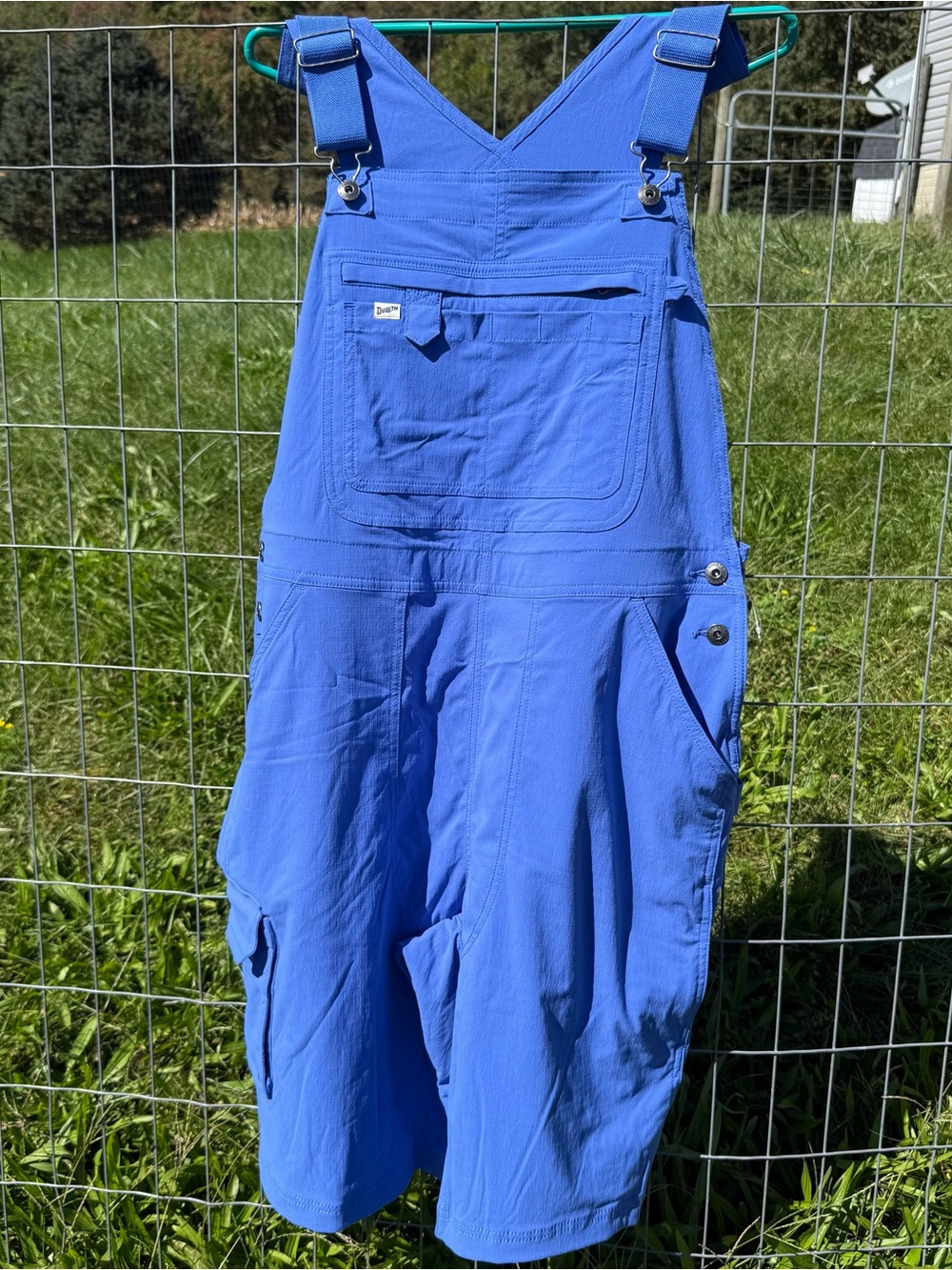 Blue Womenโs Work Overalls Bib Shorts Size L
